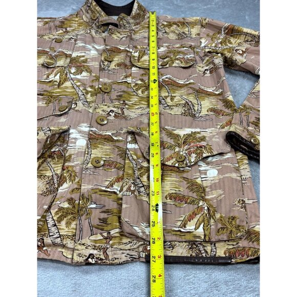Under Two Flags Shacket Shirt Mens Medium Beige Hawaiian 100% Cotton Button-Up - Picture 8 of 12